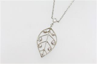 Sterling Silver CZ Leaf Pendant Necklace - 16